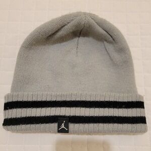 Jordan Jumpman Cuffed Beanie Gray Black Striped Hat Basketball Winter Minimalist